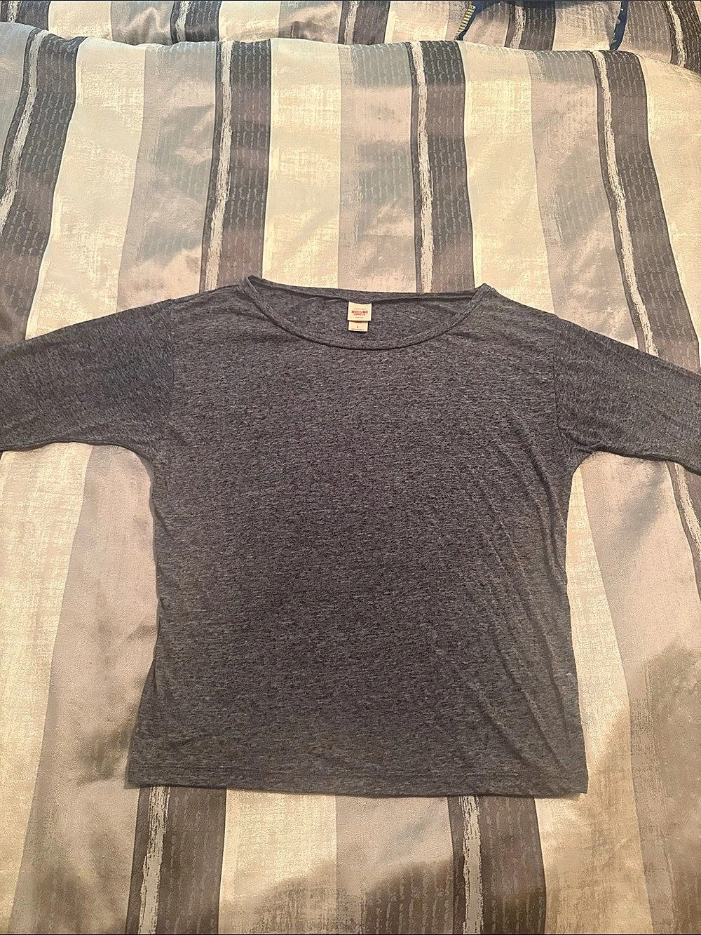 Mossimo Gray Heathered Linen Blend 3/4 Sleeve Top L